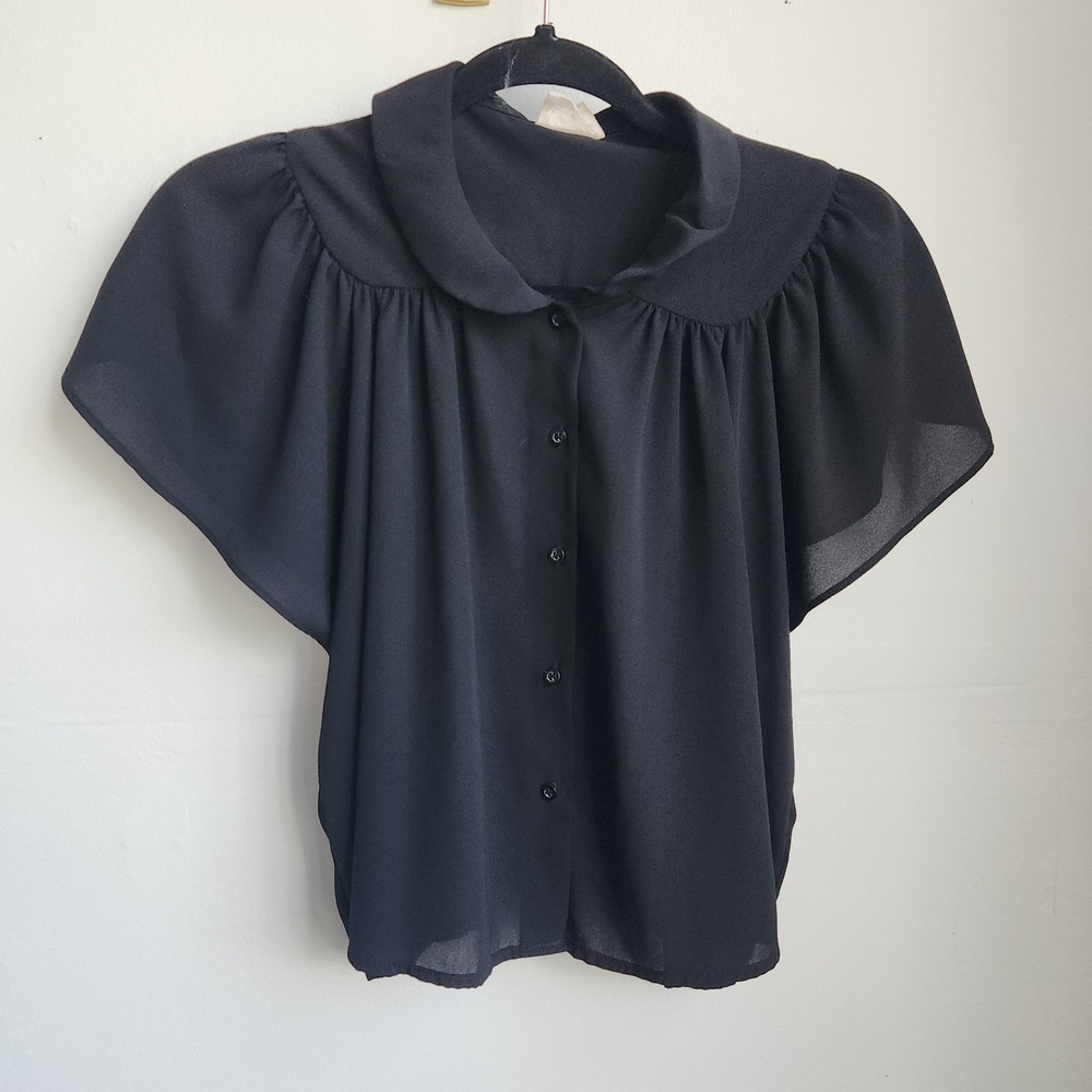 Pins Needles Urban Outfitters Black Sheer Blouse Peter Pan Collar Size L